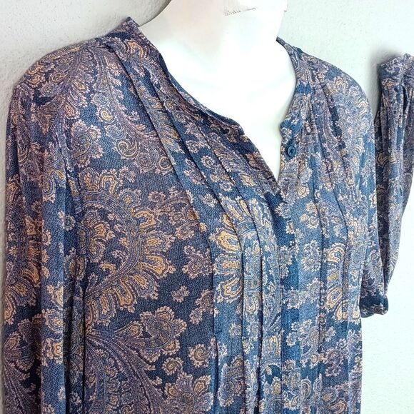 Lucky Brand Women Blue Paisly Print Long Sleeve Button Down Shirt Sz S - Picture 2 of 10